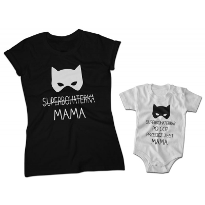 Zestaw Koszulek Rodzinnych Dla Mamy i Syna Super bohaterka ? Po co? przecież jest mama
